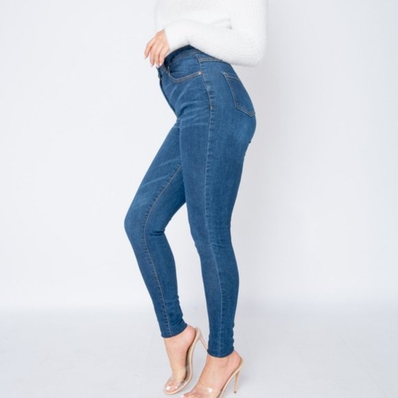 Blue High Waist Skinny Denim Jeans Pants - Picture 8 of 10